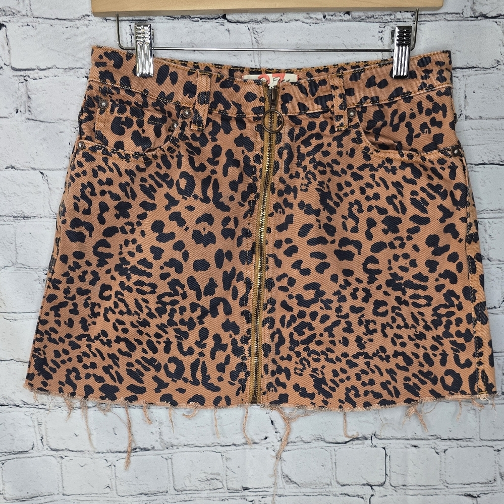 We The Free Leopard Print Denim Mini Skirt Size 27